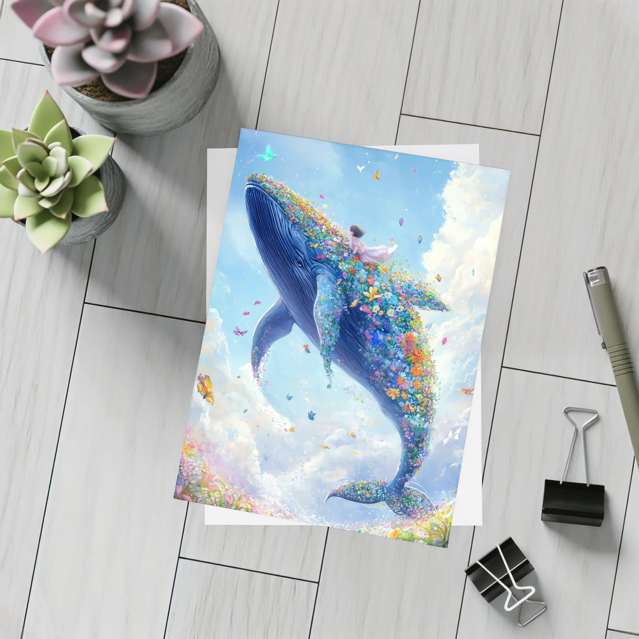 Fantasy Whale Covered In Flowers Sky – Postcards