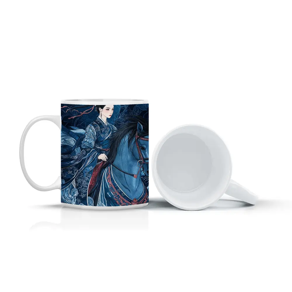 Chinese Woman Riding Blue Horse Dark Fantasy – Mugs