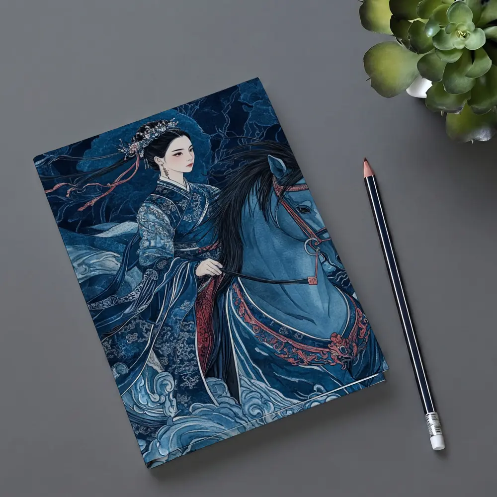 Chinese Woman Riding Blue Horse Dark Fantasy – Notebooks