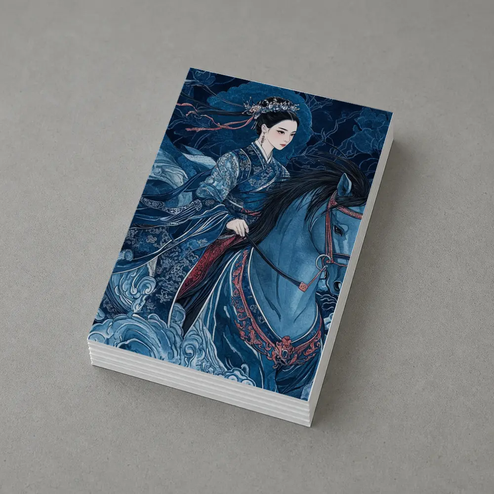 Chinese Woman Riding Blue Horse Dark Fantasy – Postcards