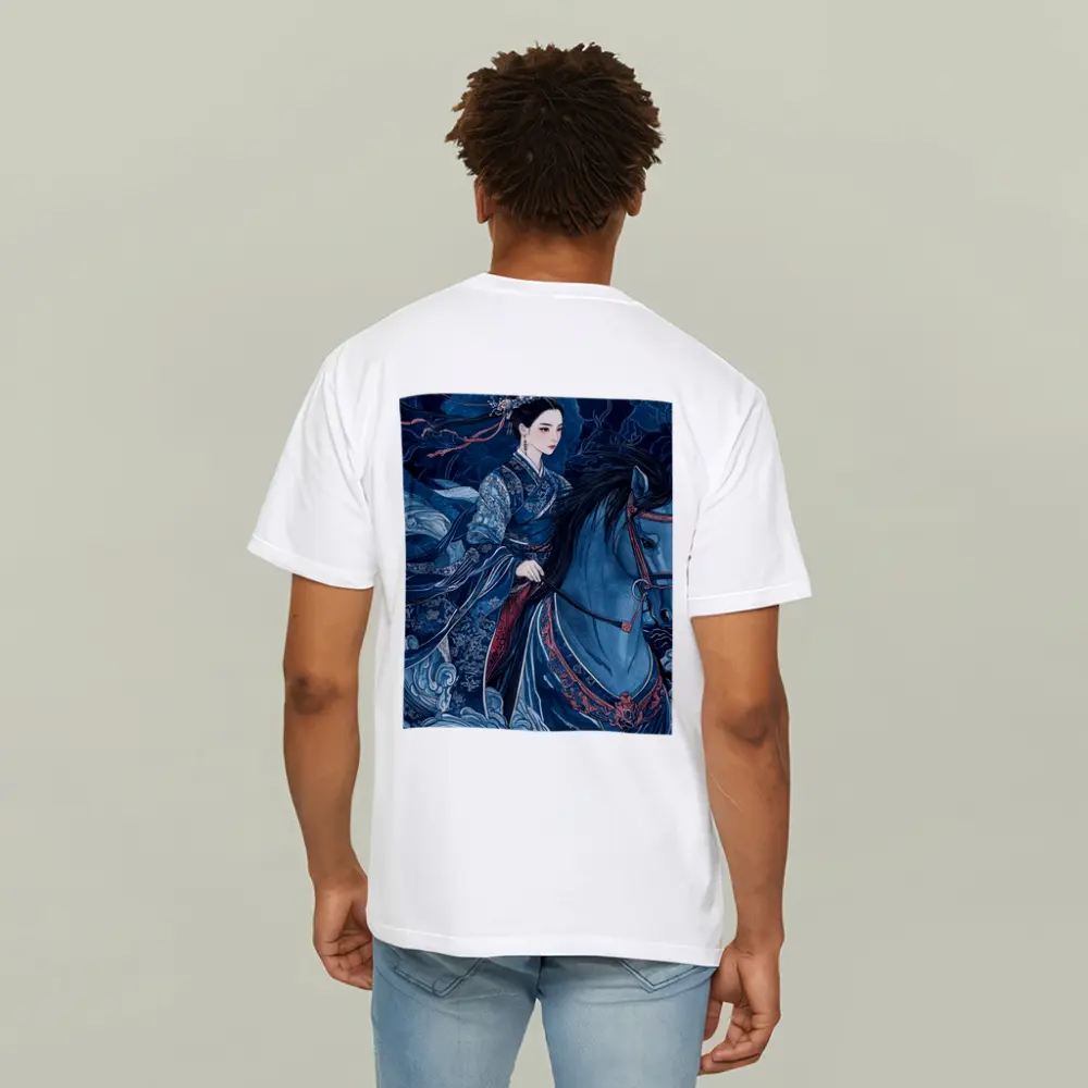 Chinese Woman Riding Blue Horse Dark Fantasy – T-Shirts
