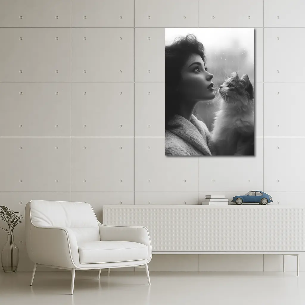 Woman and Cat by Rainy Window – Wall Art