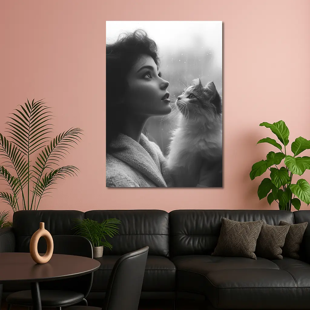 Woman and Cat by Rainy Window – Wall Art