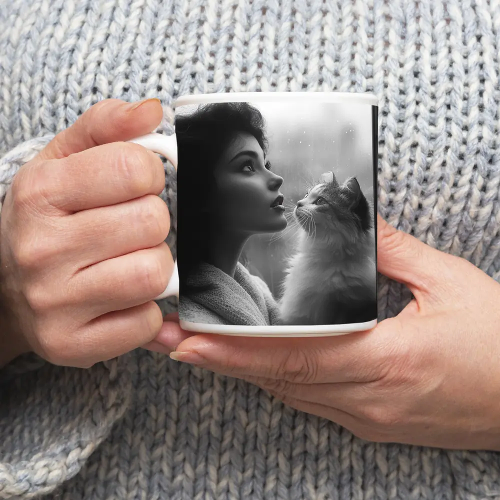 Woman and Cat by Rainy Window – Mugs