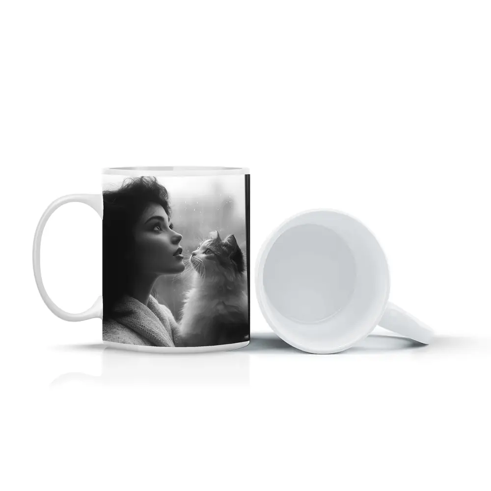 Woman and Cat by Rainy Window – Mugs