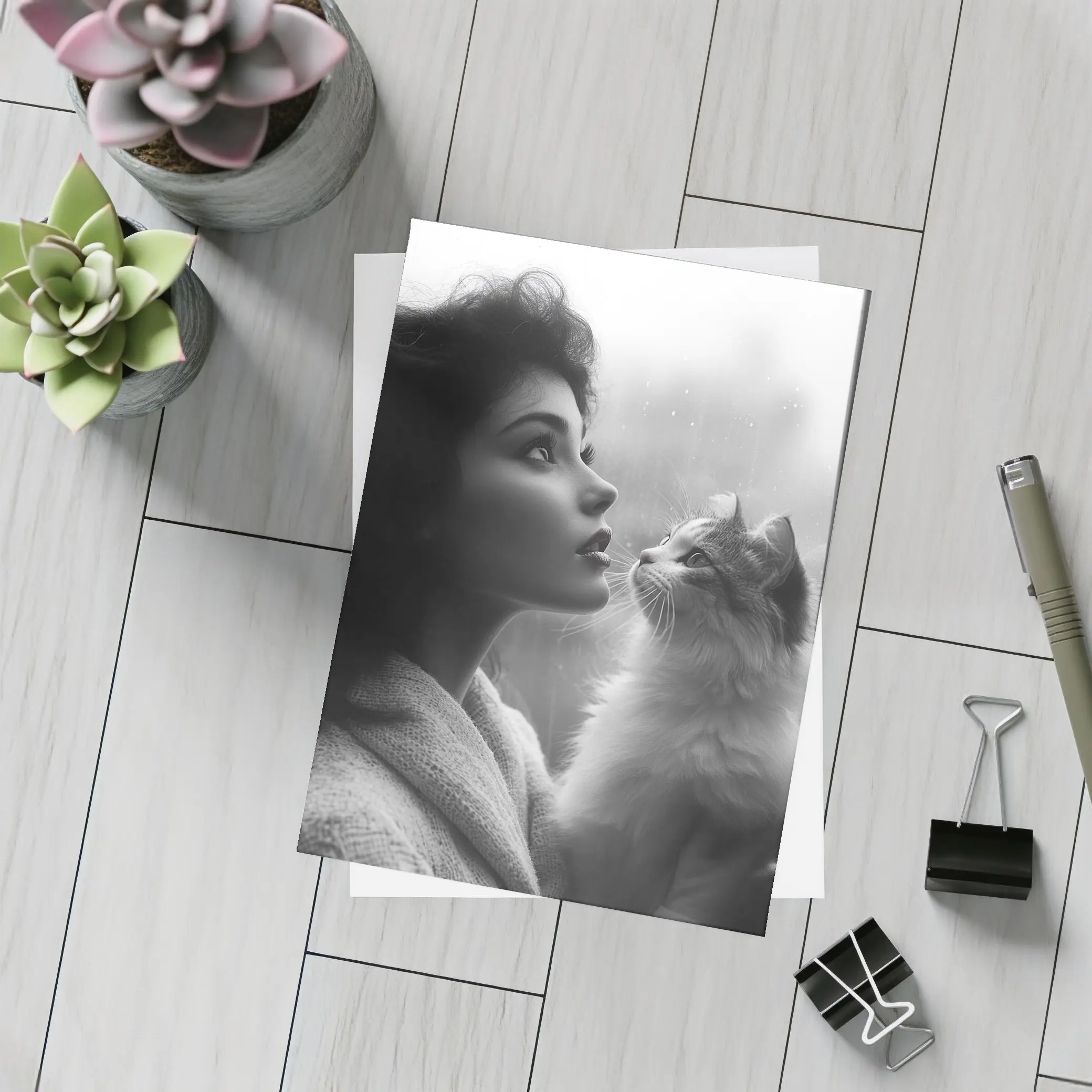 Woman and Cat by Rainy Window – Postcards