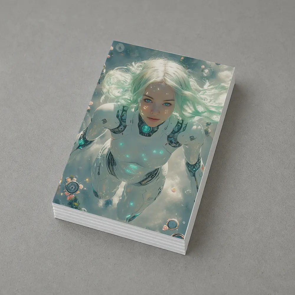 Cyberpunk Android Woman Floating Above Flowers – Postcards