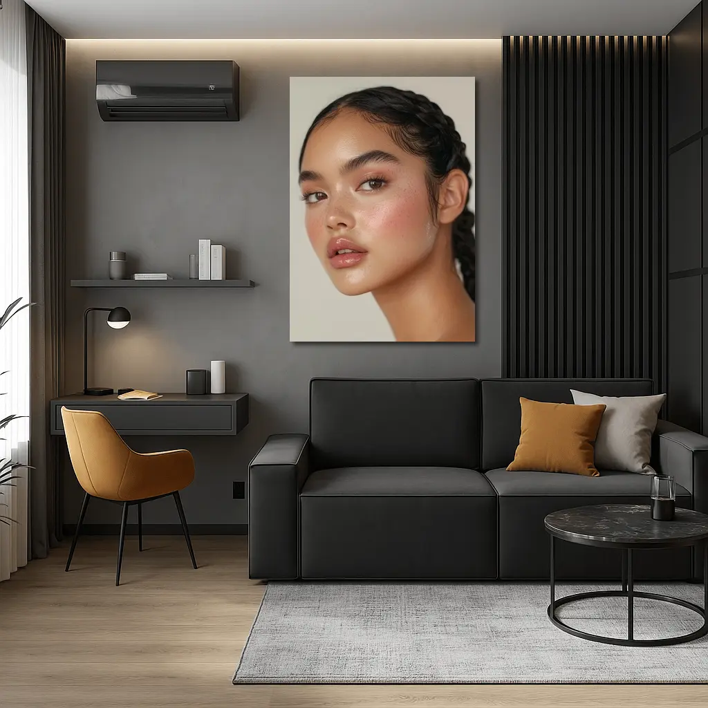 Young Woman Braids Glowy Makeup Portrait – Wall Art