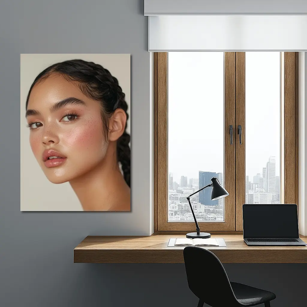 Young Woman Braids Glowy Makeup Portrait – Wall Art