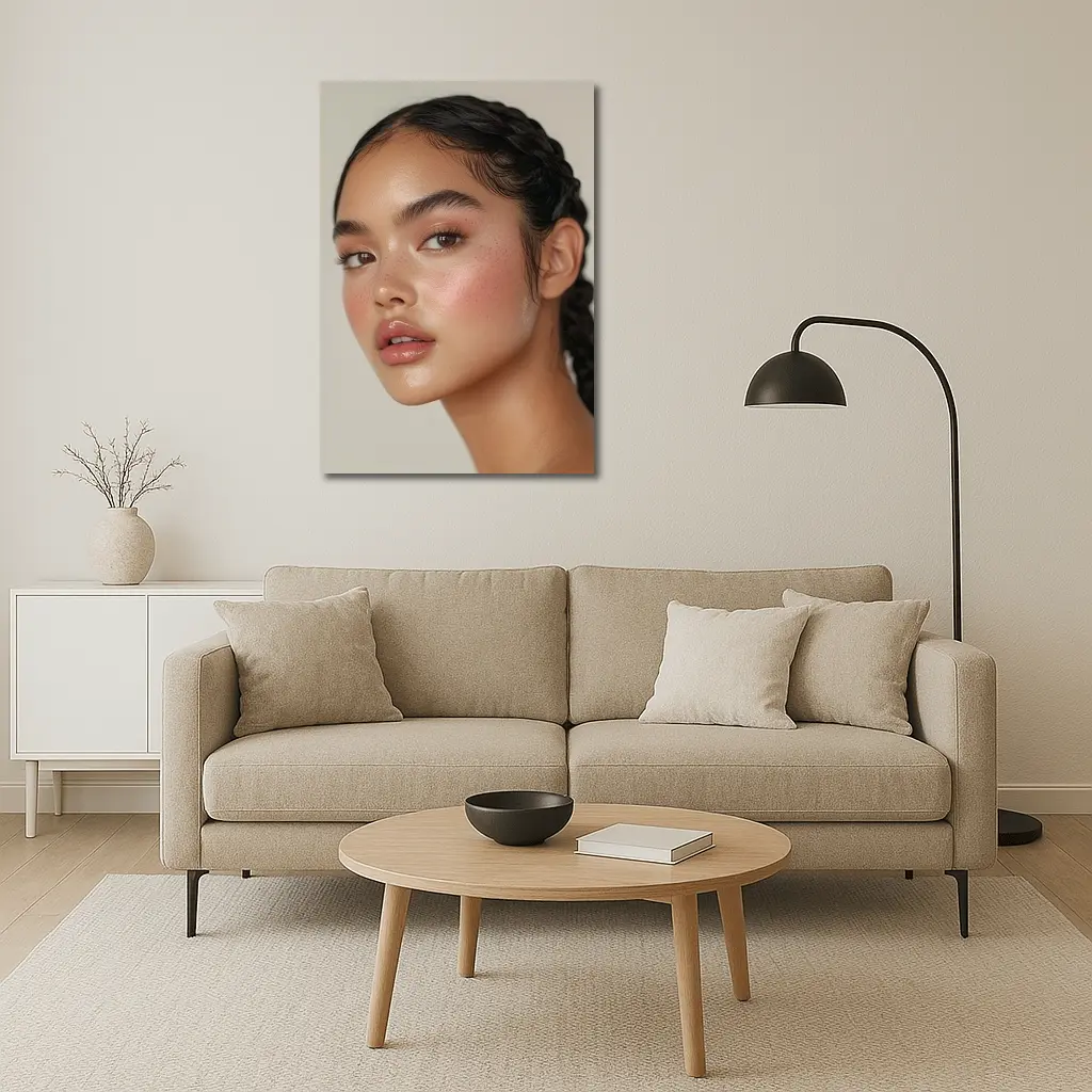 Young Woman Braids Glowy Makeup Portrait – Wall Art