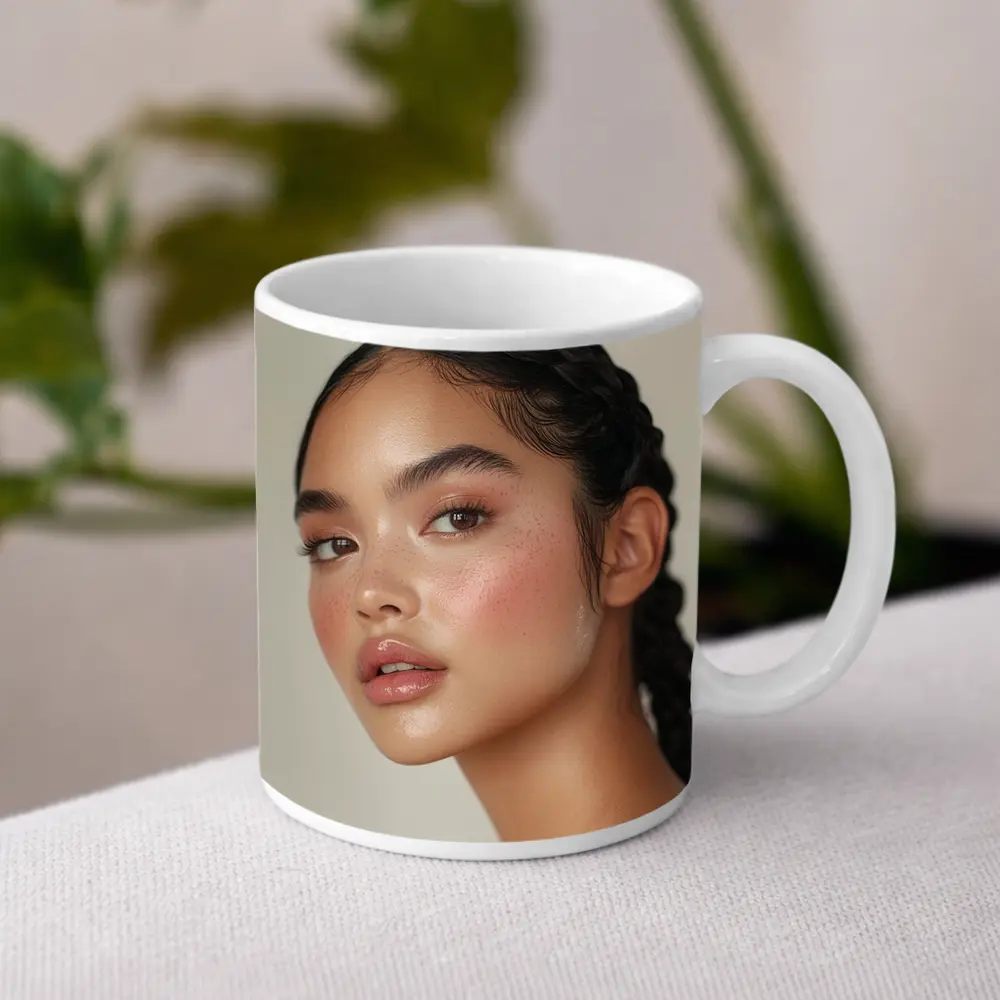 Young Woman Braids Glowy Makeup Portrait – Mugs