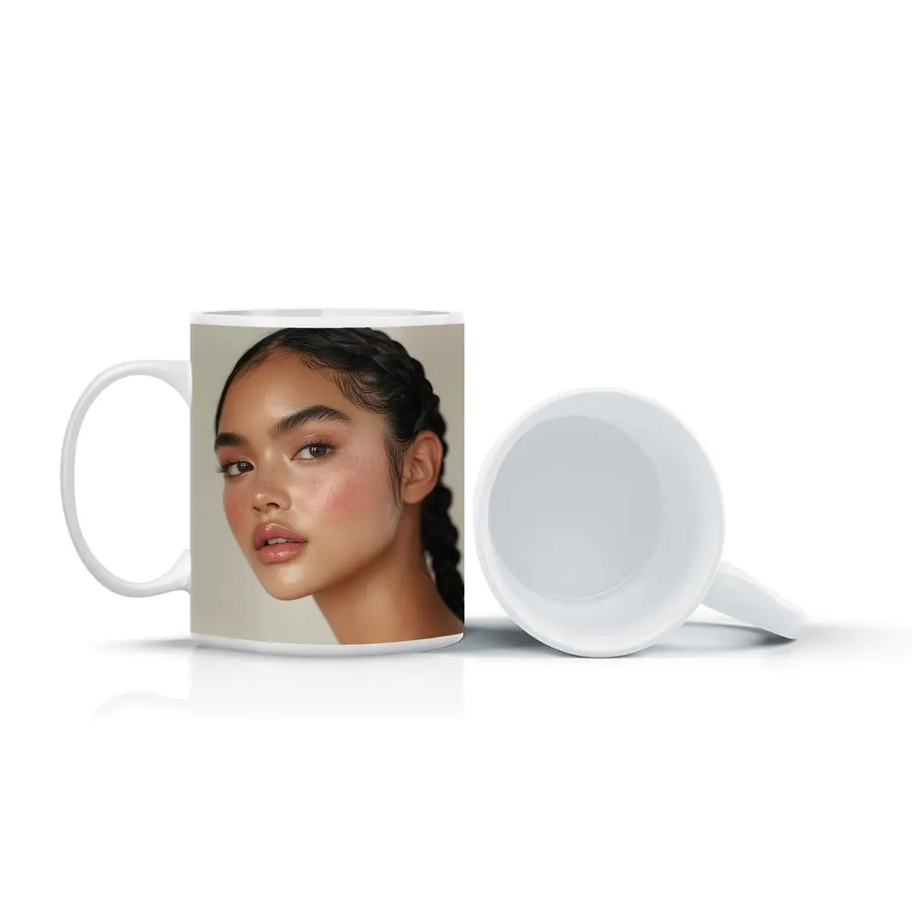 Young Woman Braids Glowy Makeup Portrait – Mugs