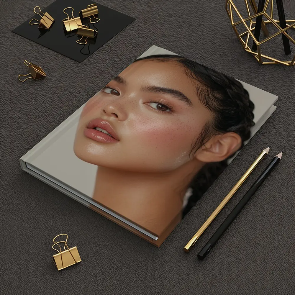 Young Woman Braids Glowy Makeup Portrait – Notebooks