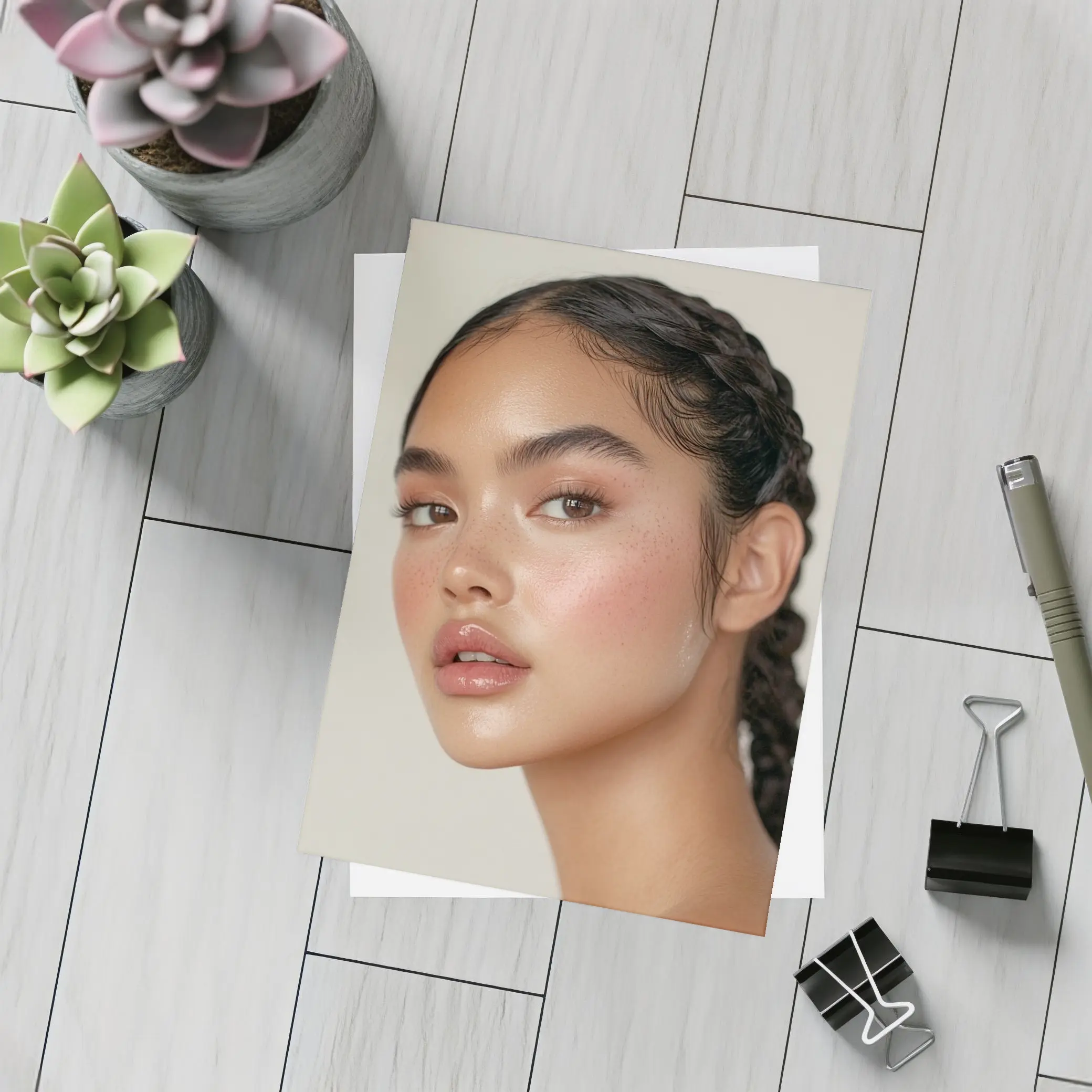 Young Woman Braids Glowy Makeup Portrait – Postcards