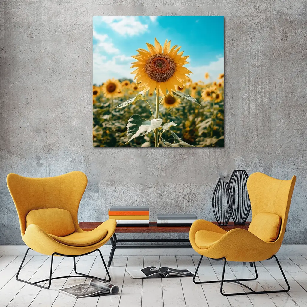 Sunflower Field Blue Sky Summer Day – Wall Art