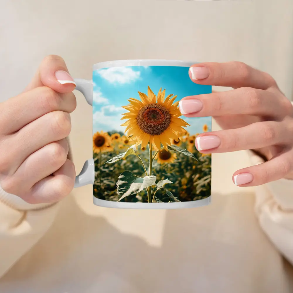Sunflower Field Blue Sky Summer Day – Mugs