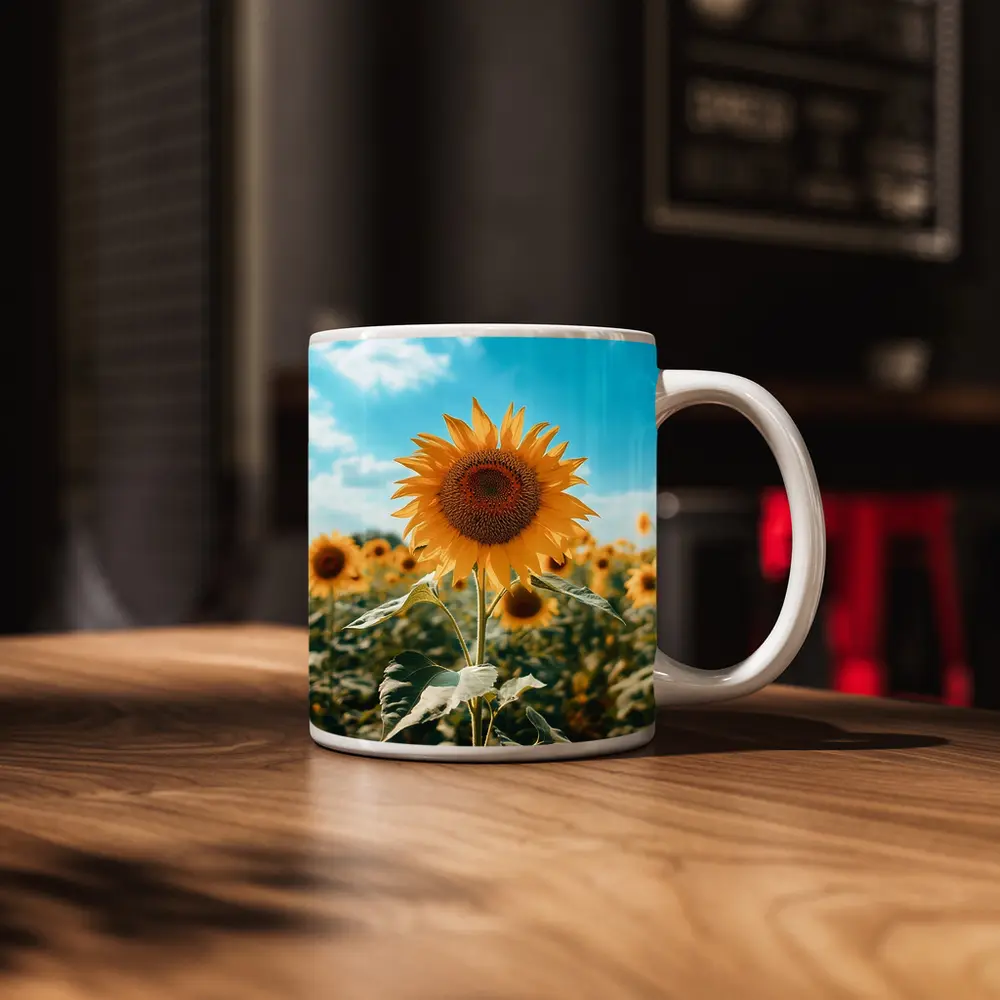 Sunflower Field Blue Sky Summer Day – Mugs