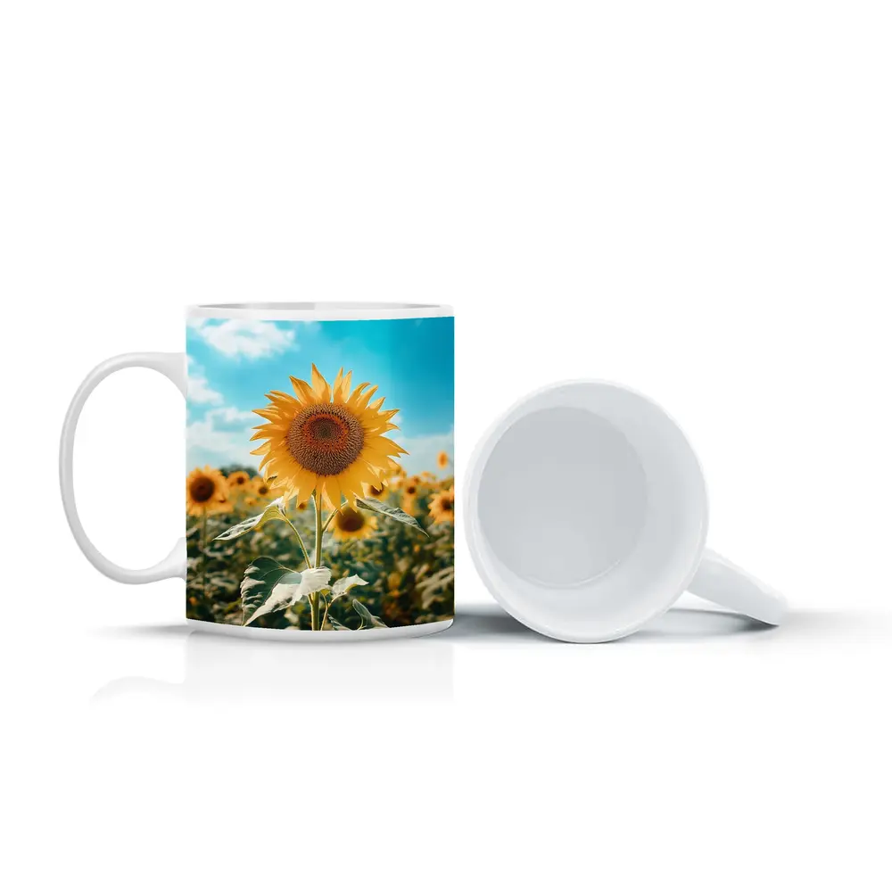 Sunflower Field Blue Sky Summer Day – Mugs