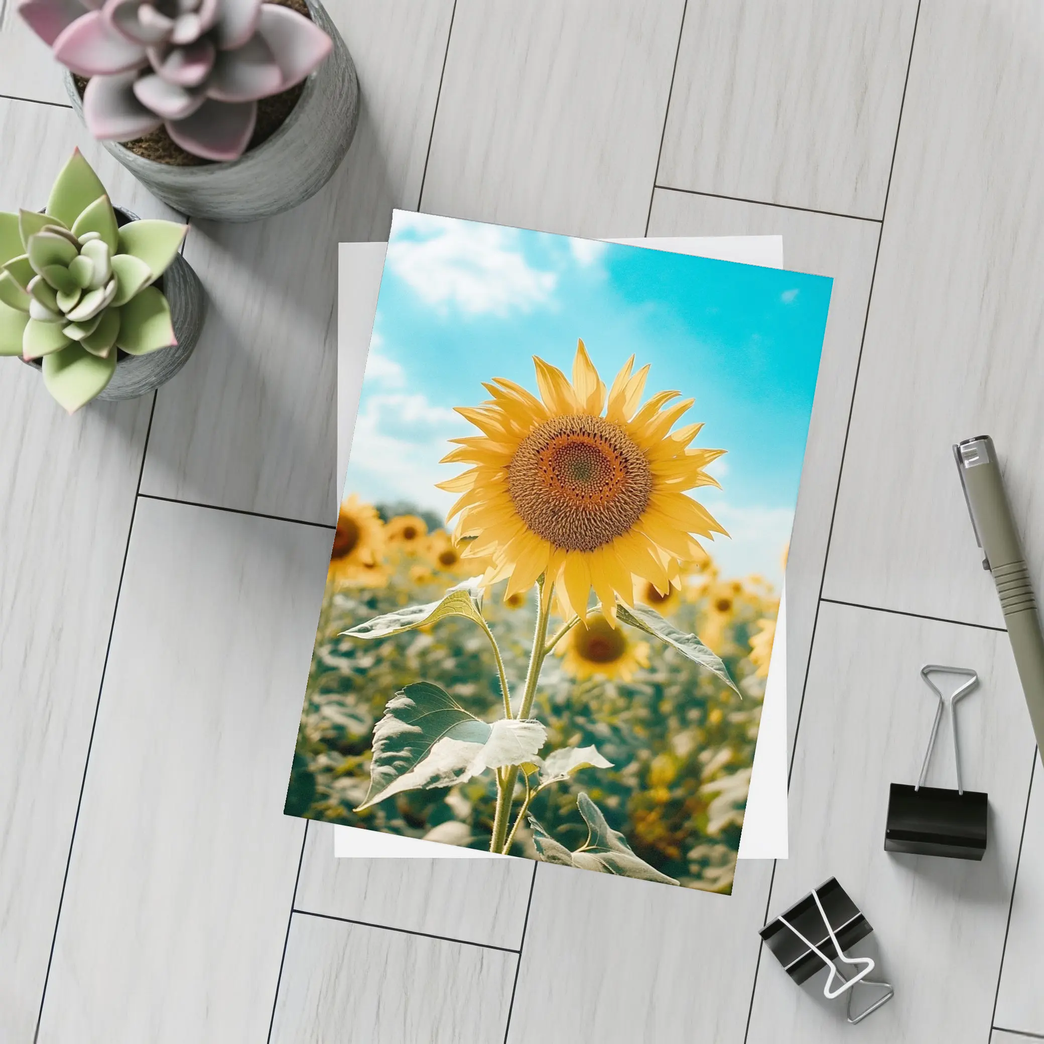 Sunflower Field Blue Sky Summer Day – Postcards