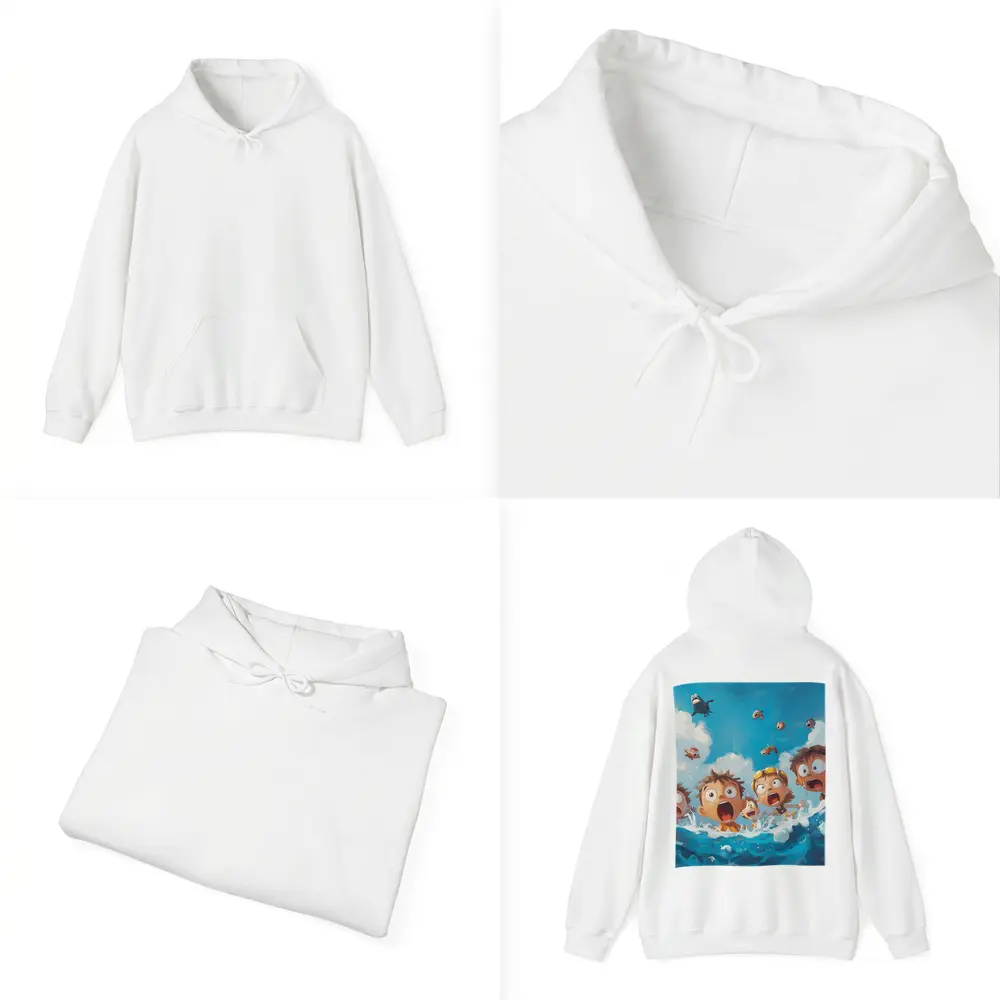 Cartoon Kids Shocked in Ocean Waves – Hoodies