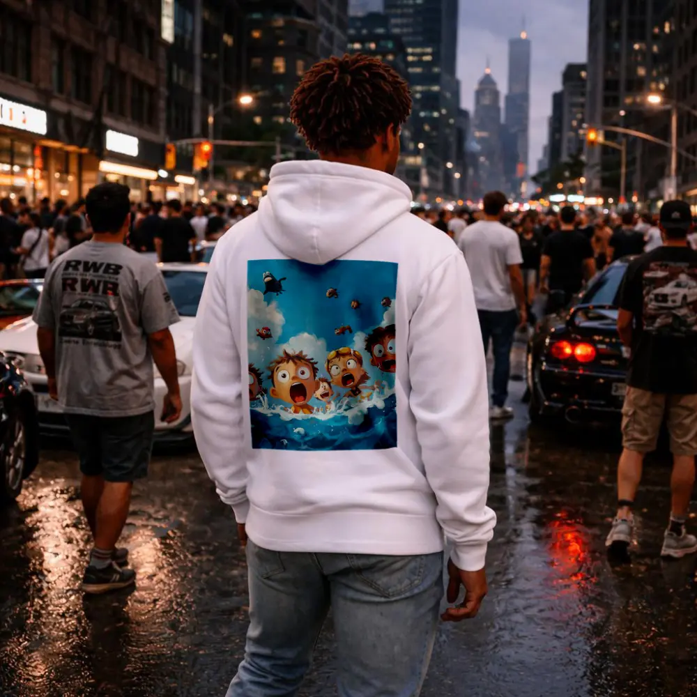 Cartoon Kids Shocked in Ocean Waves – Hoodies