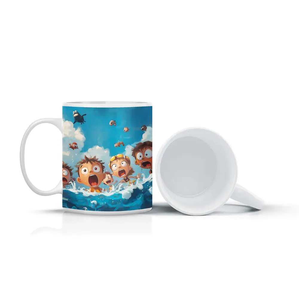 Cartoon Kids Shocked in Ocean Waves – Mugs