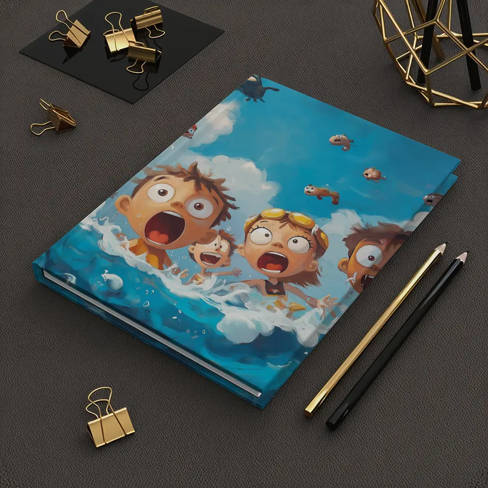 Cartoon Kids Shocked in Ocean Waves – Notebooks