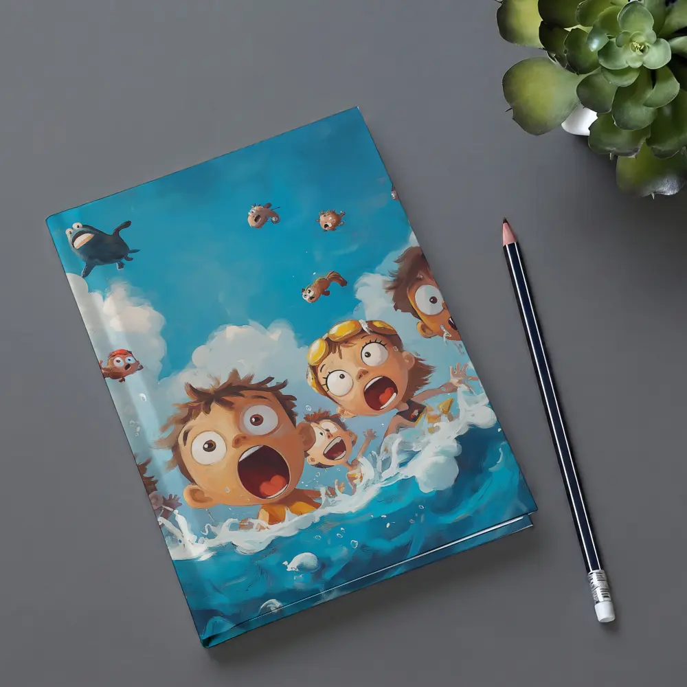 Cartoon Kids Shocked in Ocean Waves – Notebooks