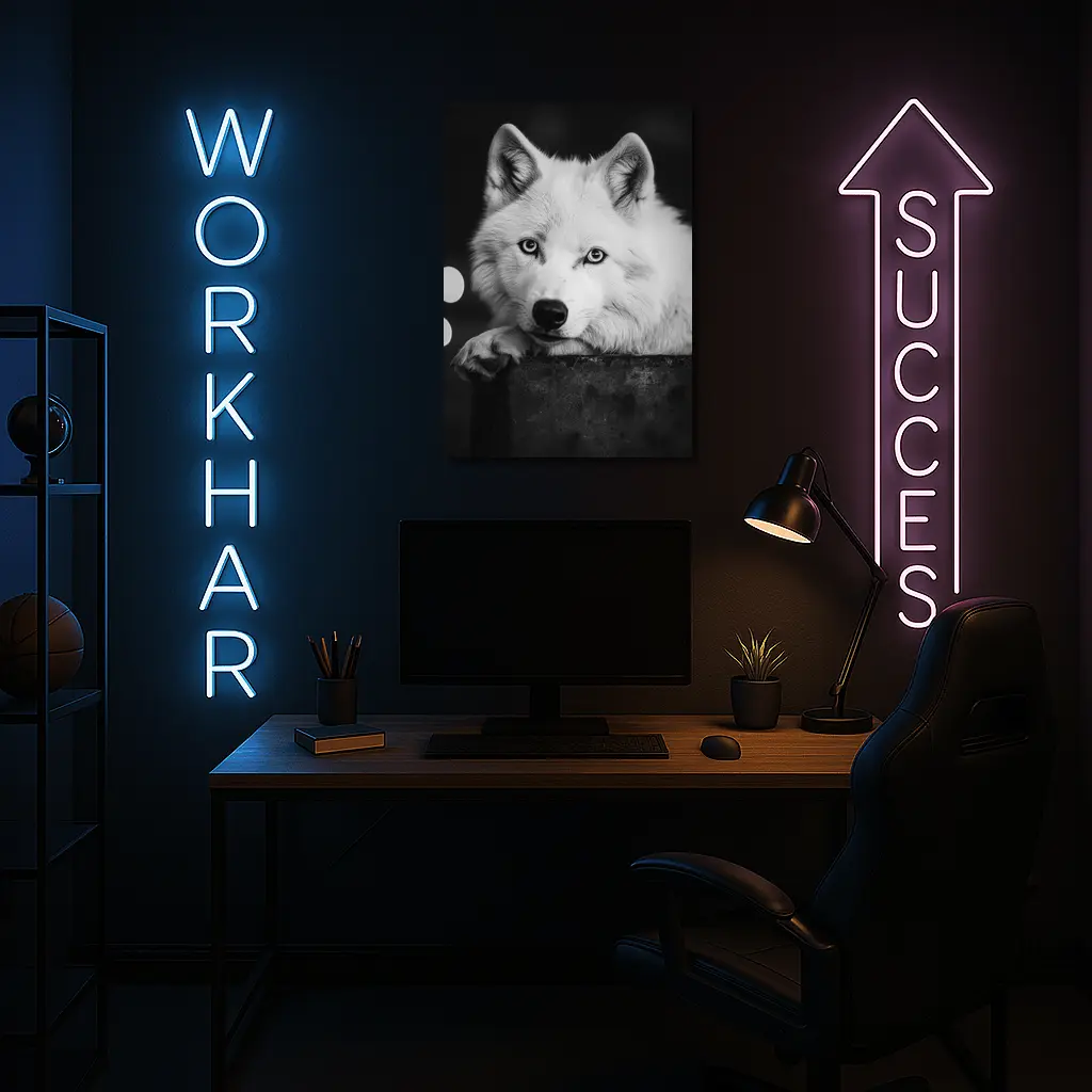 White Wolf Close Up Black White Portrait – Wall Art