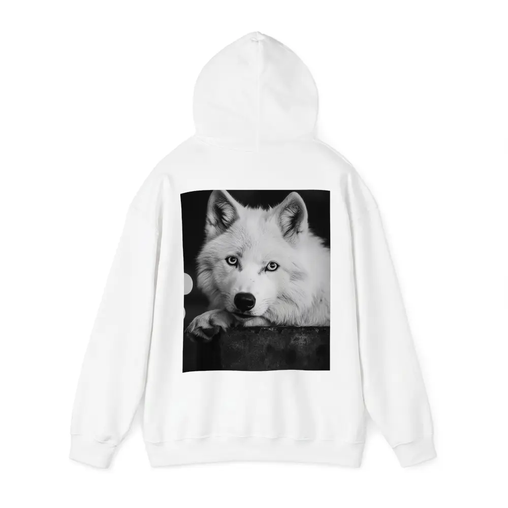 White Wolf Close Up Black White Portrait – Hoodies