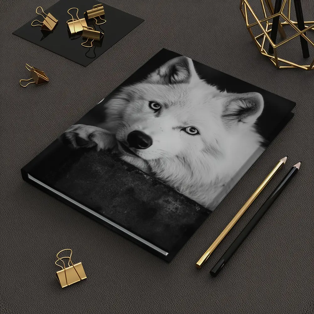White Wolf Close Up Black White Portrait – Notebooks