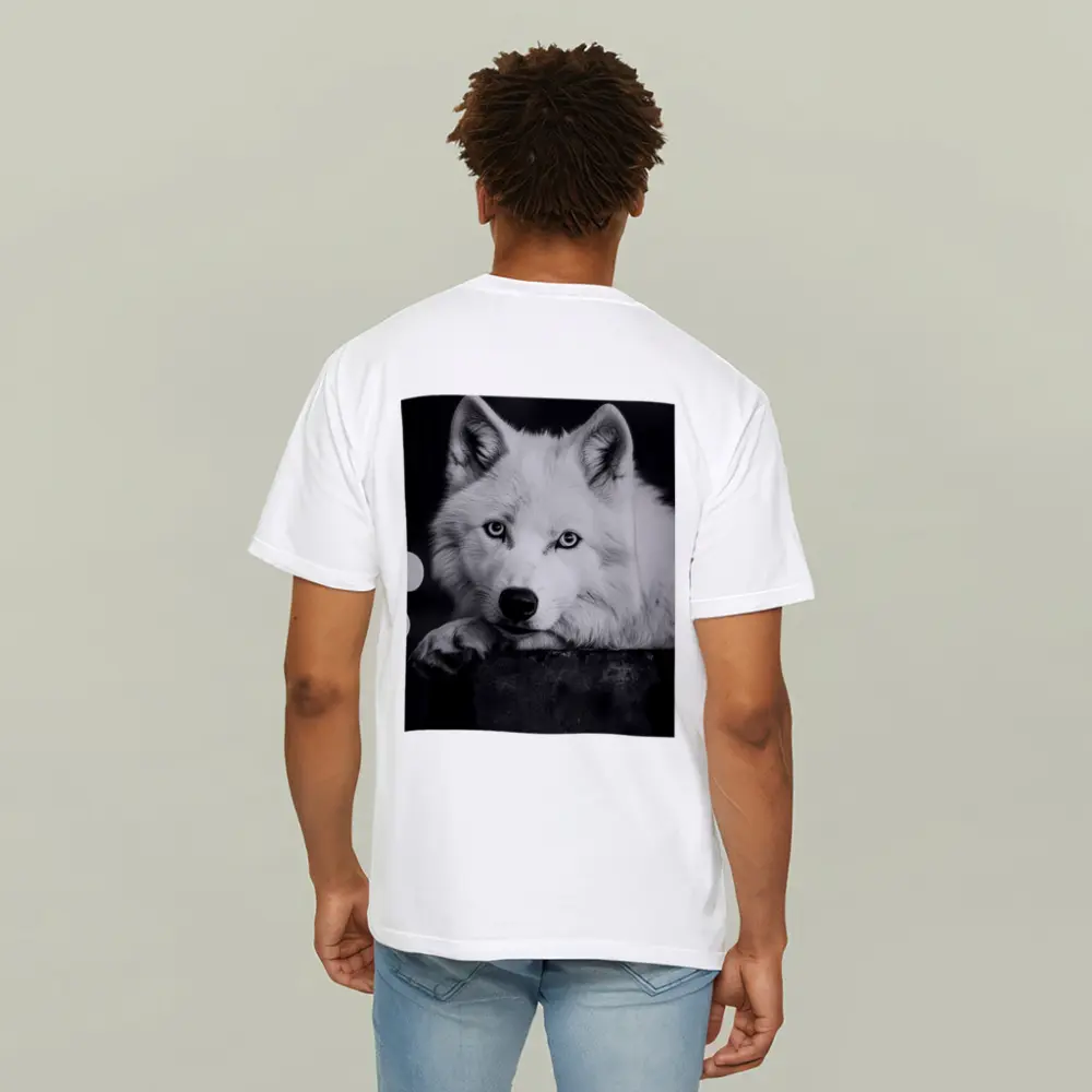 White Wolf Close Up Black White Portrait – T-Shirts