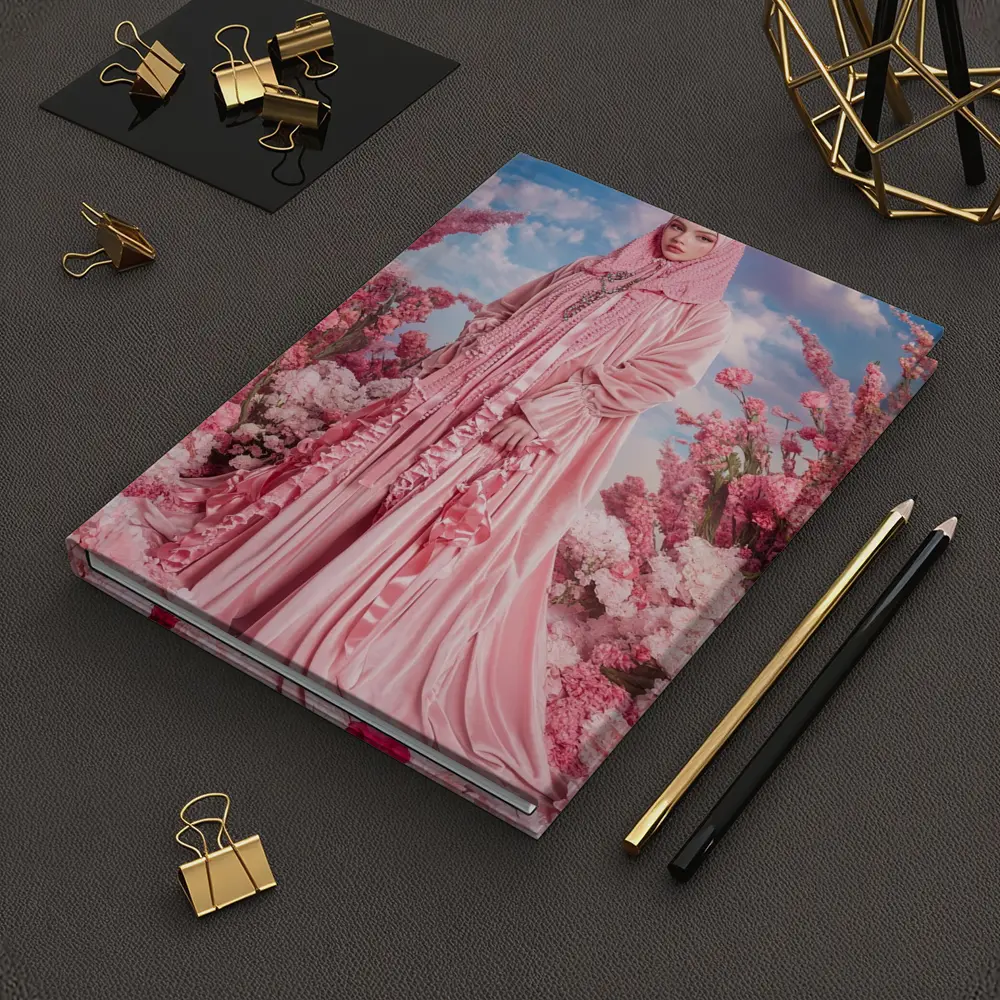 Pink Hijab Fashion Portrait Floral Background – Notebooks