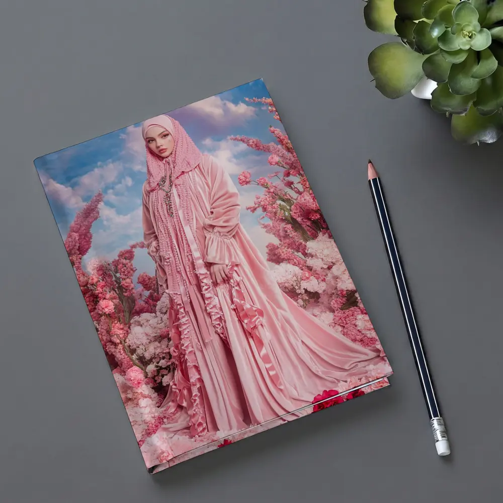 Pink Hijab Fashion Portrait Floral Background – Notebooks