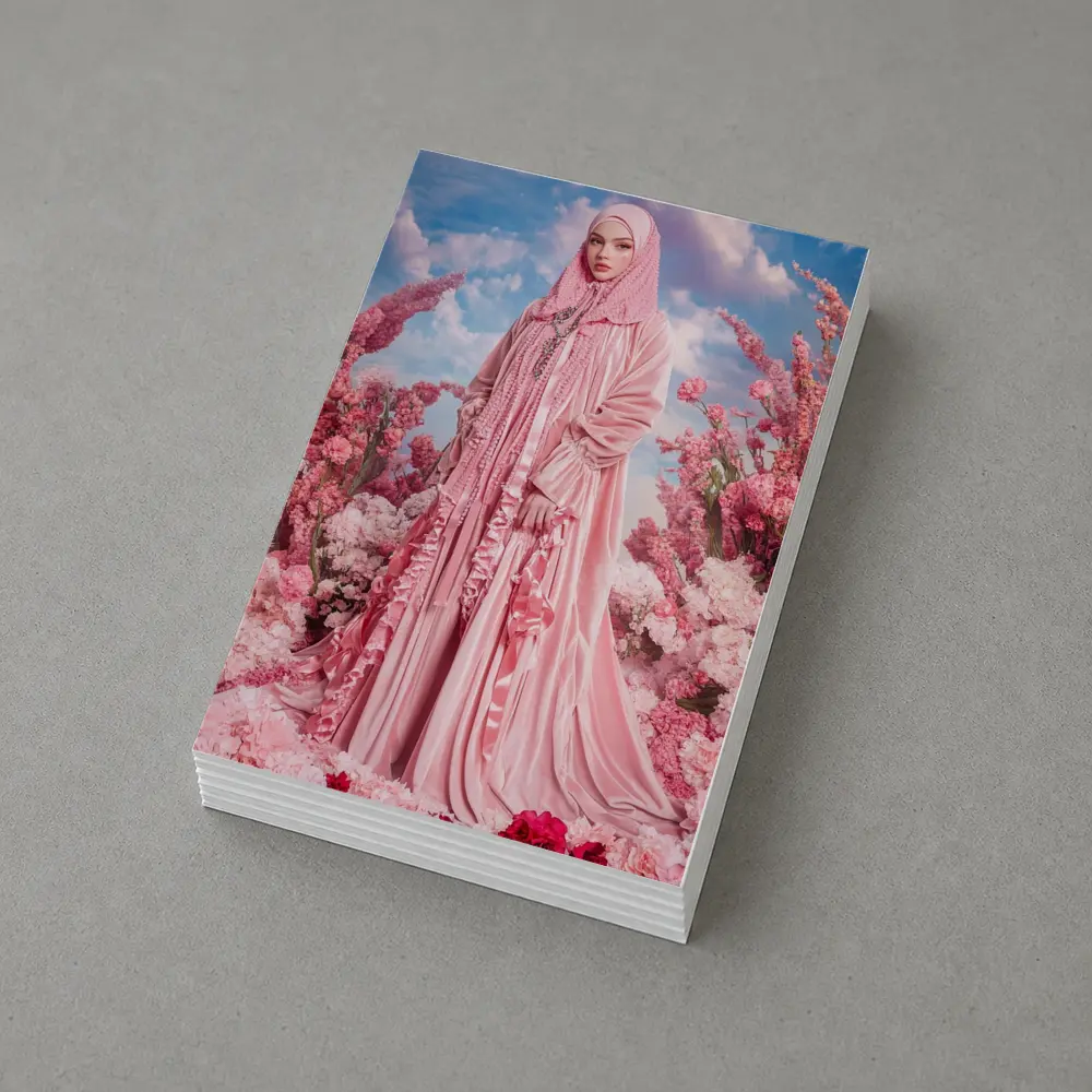 Pink Hijab Fashion Portrait Floral Background – Postcards