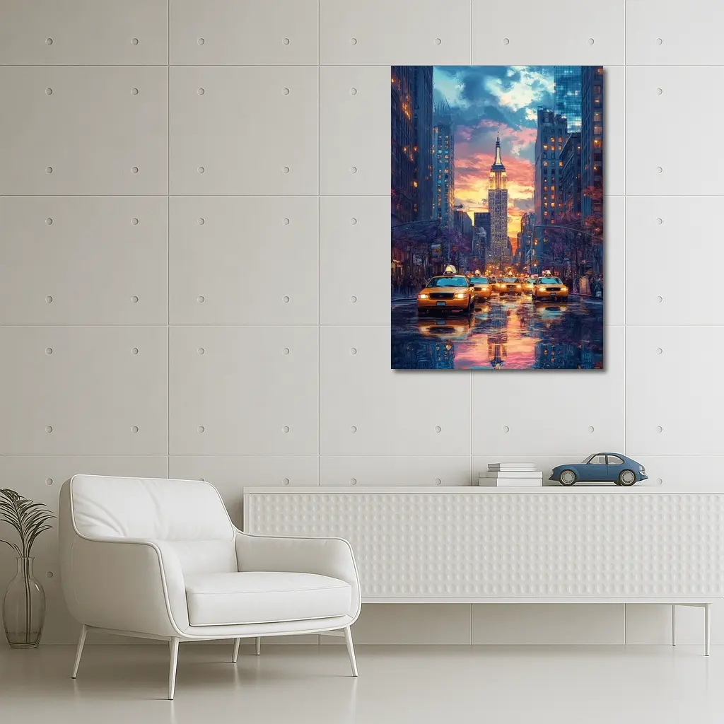 New York City Empire State Building Sunset Street – Wall Art