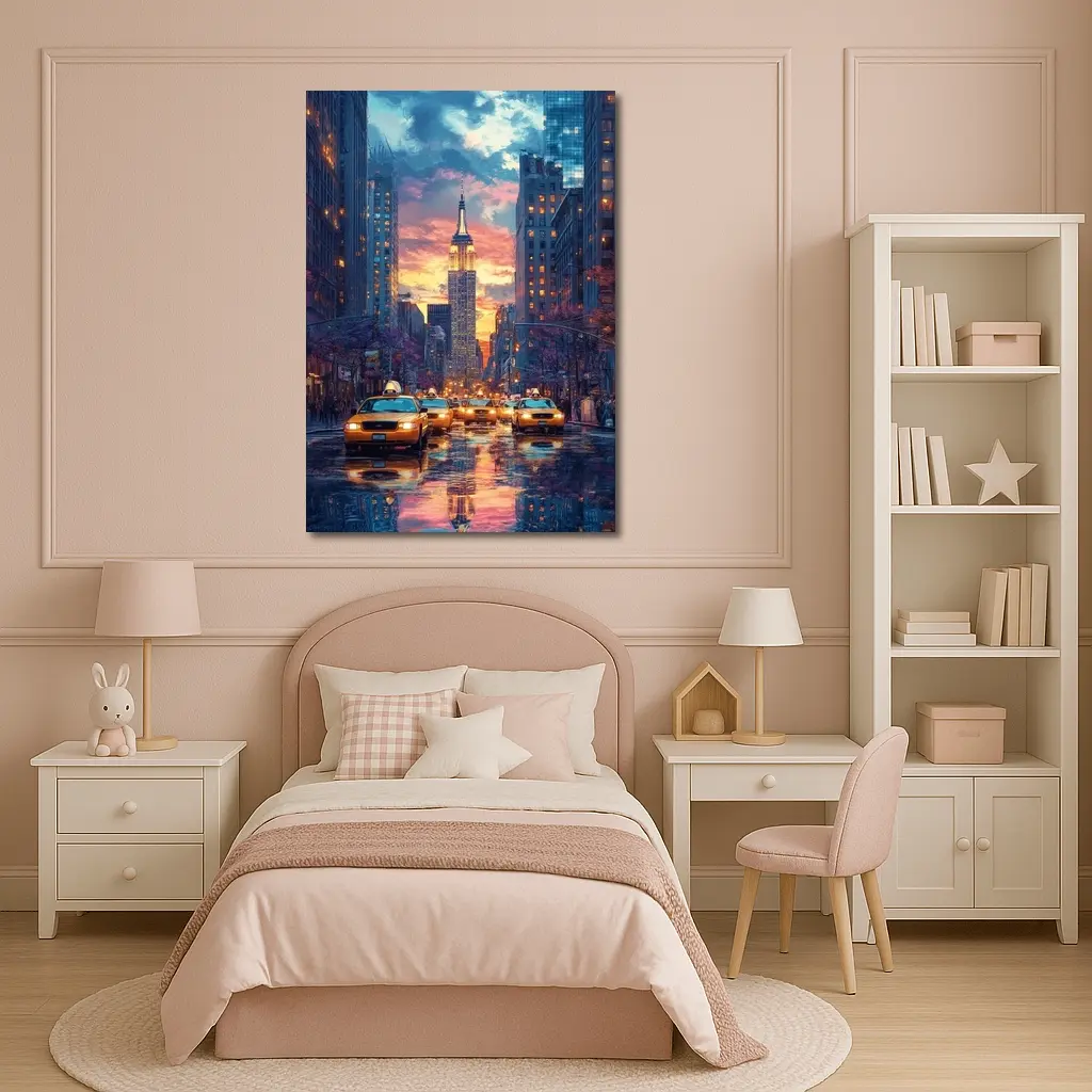 New York City Empire State Building Sunset Street – Wall Art