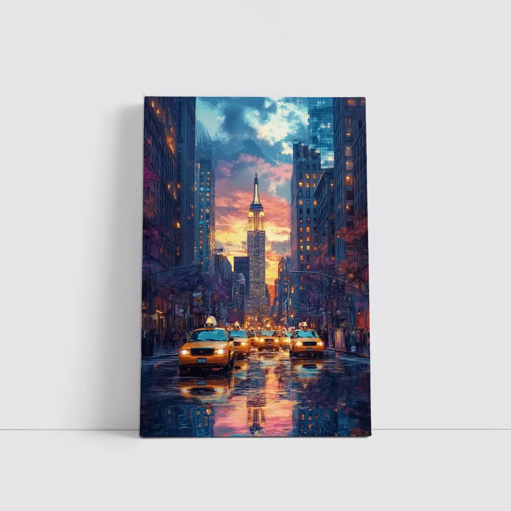New York City Empire State Building Sunset Street – Wall Art