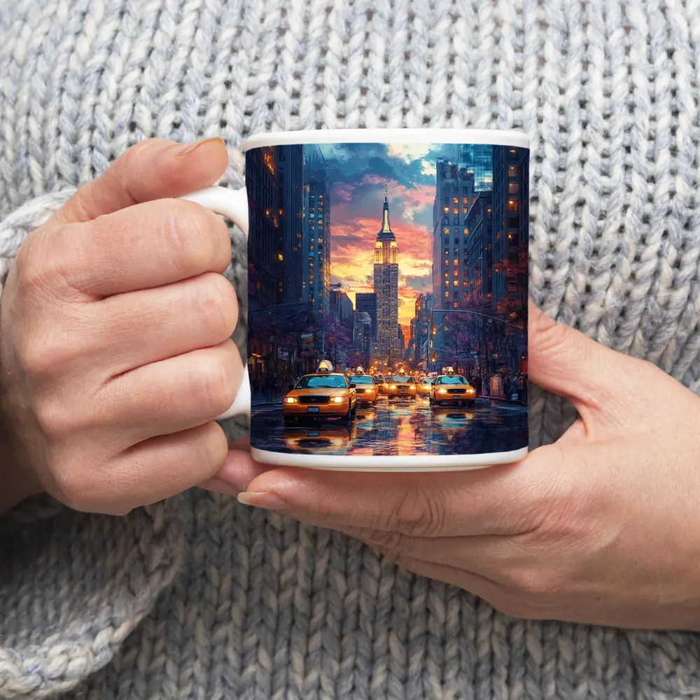 New York City Empire State Building Sunset Street – Mugs