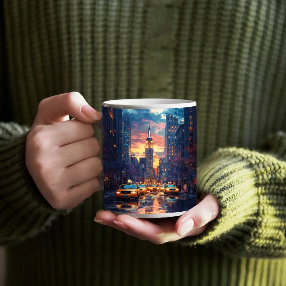New York City Empire State Building Sunset Street – Mugs