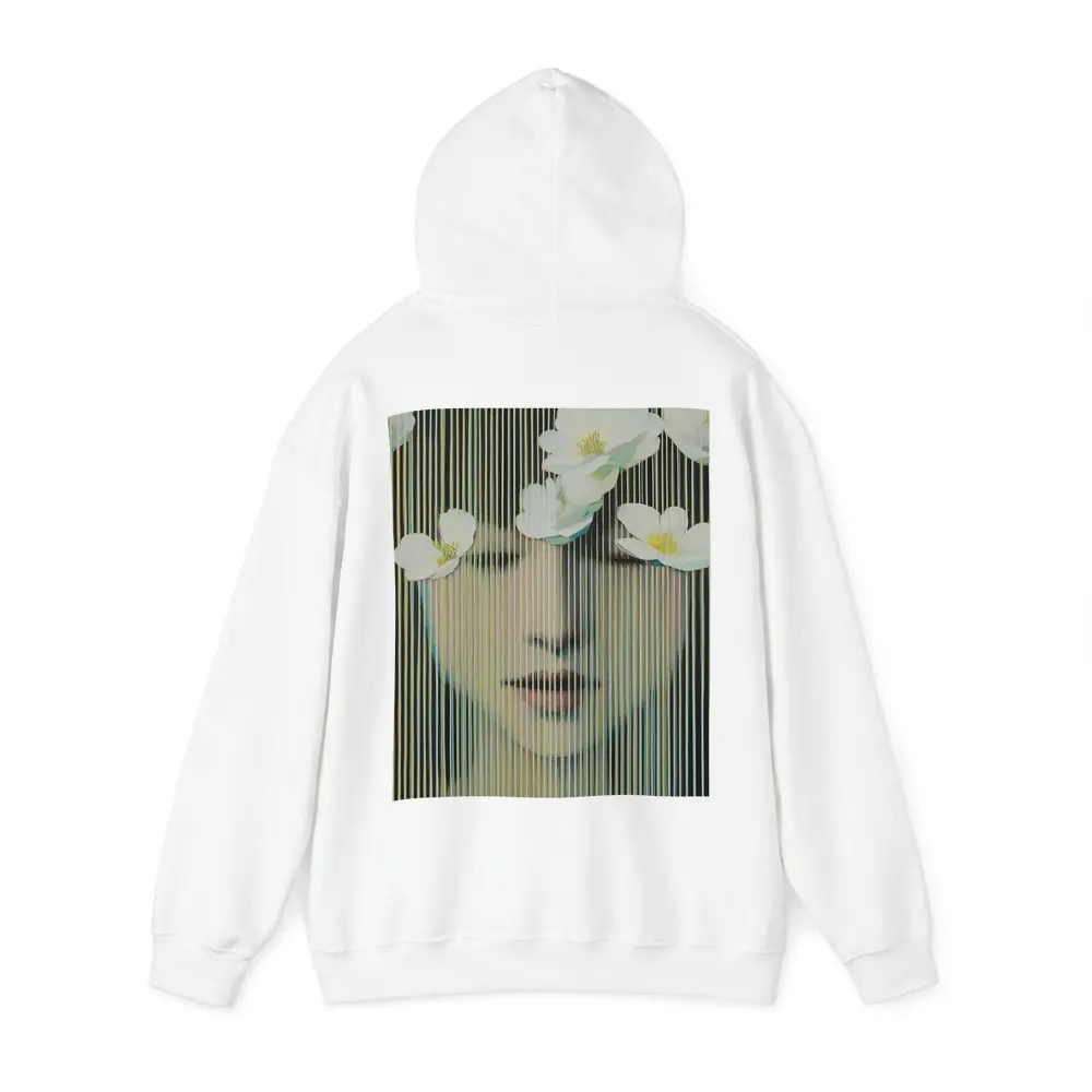 Woman Face White Flowers Striped Abstract Art – Hoodies