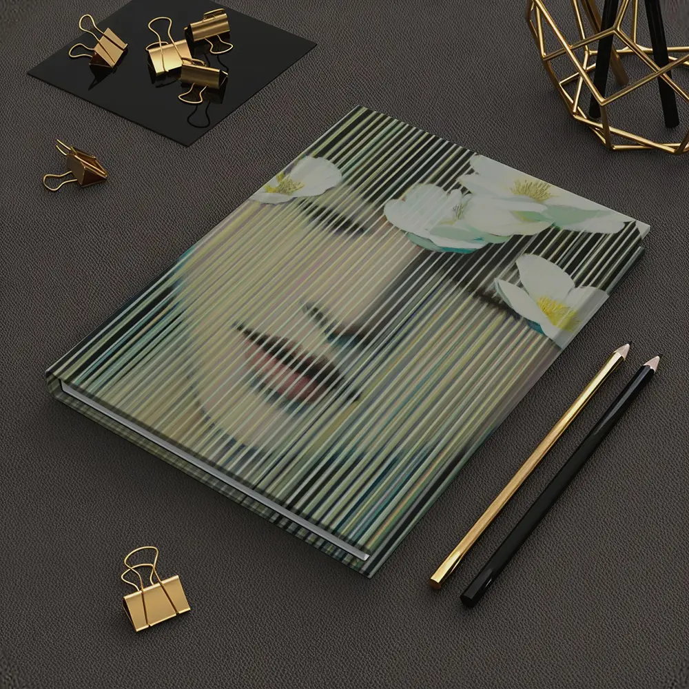 Woman Face White Flowers Striped Abstract Art – Notebooks