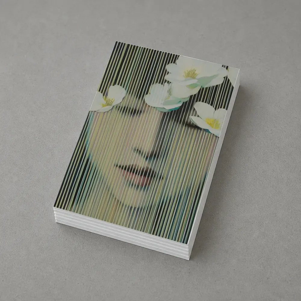 Woman Face White Flowers Striped Abstract Art – Postcards