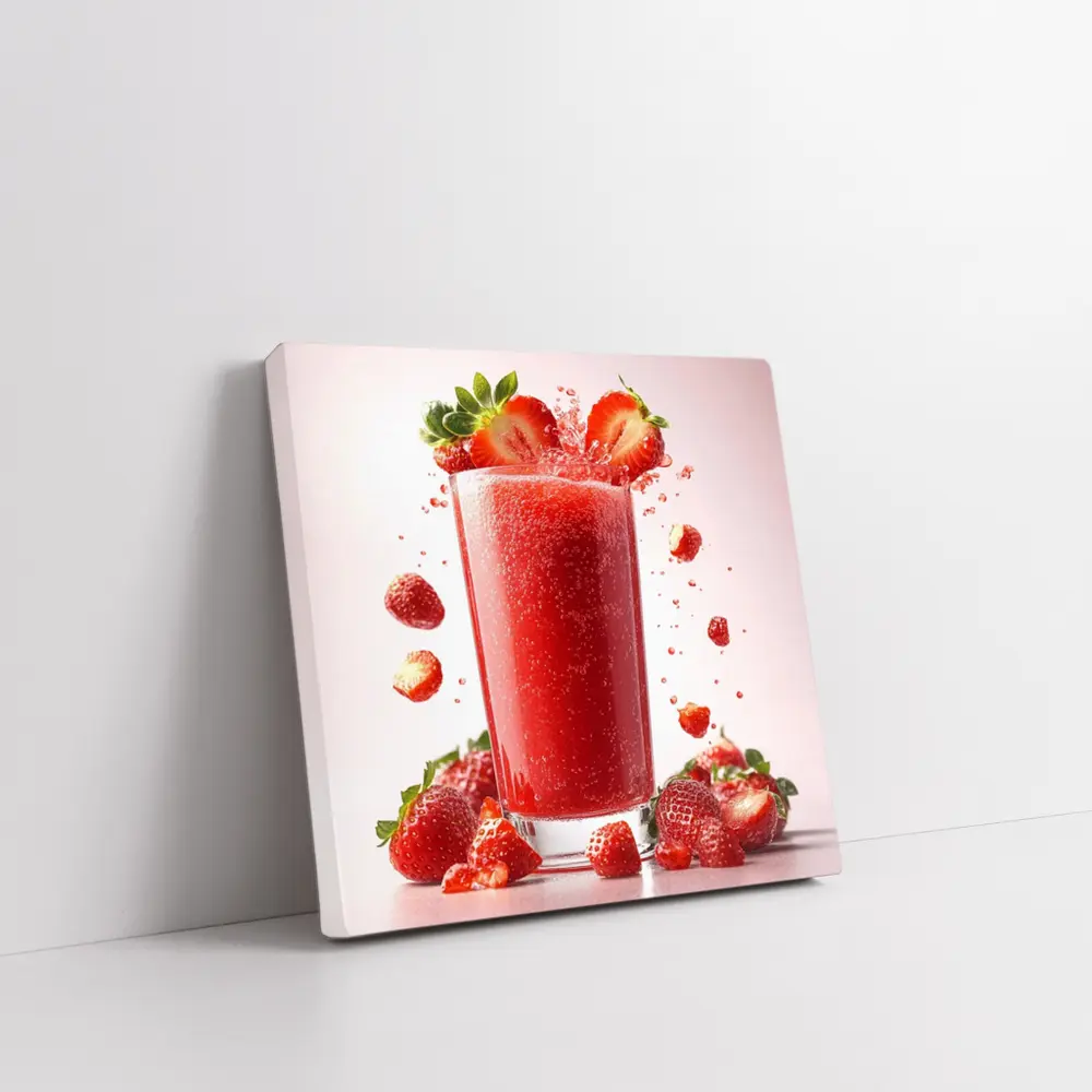 Fresh Strawberry Juice Glass Red Background – Wall Art
