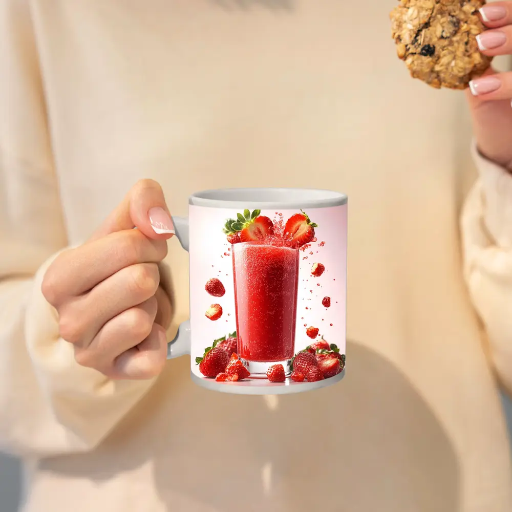 Fresh Strawberry Juice Glass Red Background – Mugs