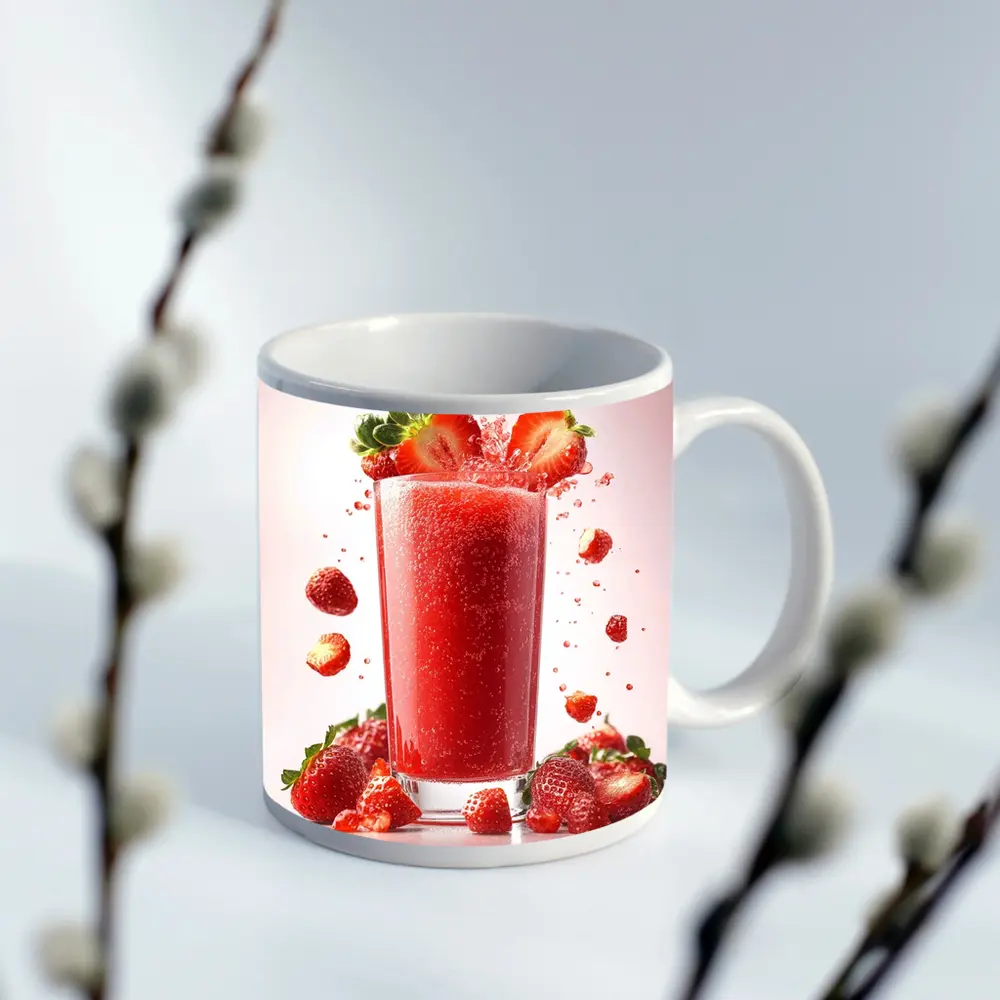 Fresh Strawberry Juice Glass Red Background – Mugs