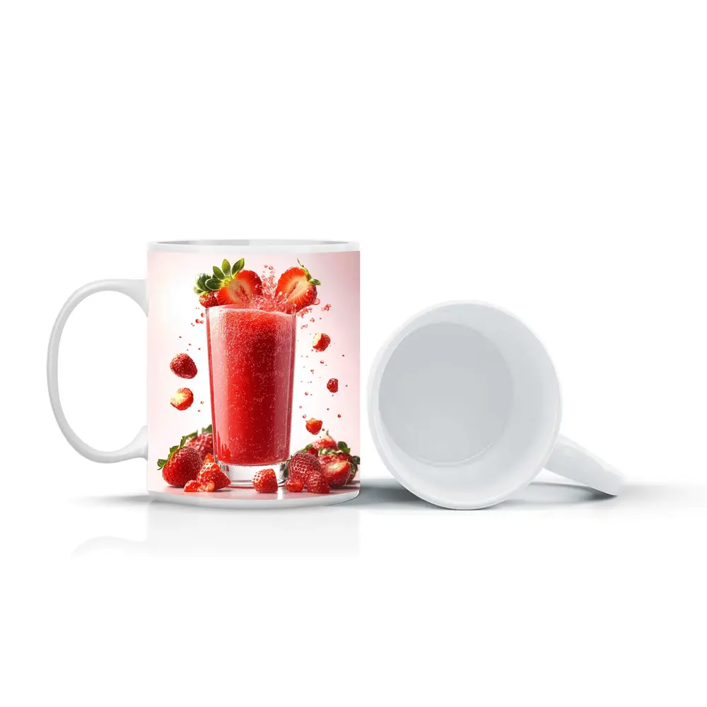 Fresh Strawberry Juice Glass Red Background – Mugs