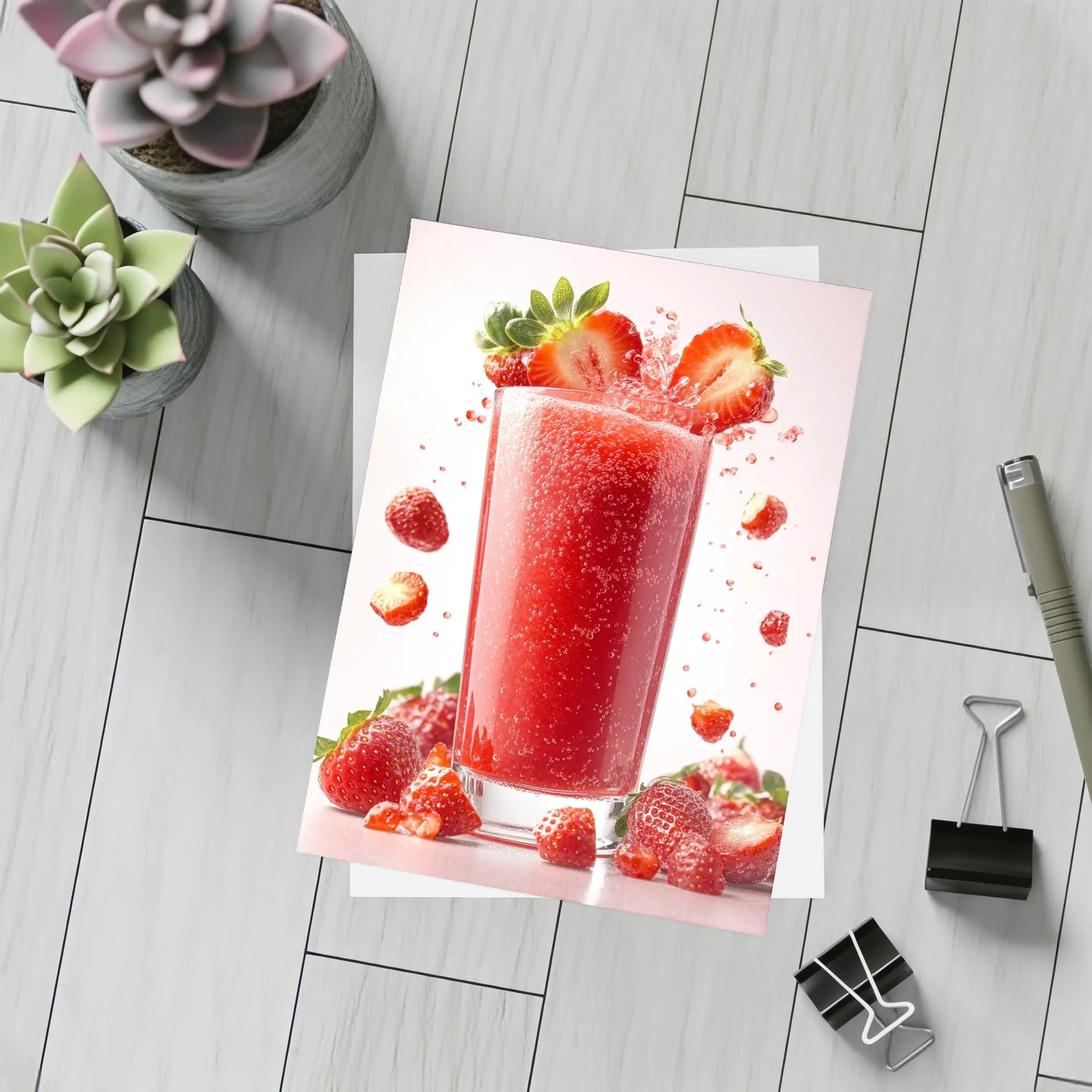Fresh Strawberry Juice Glass Red Background – Postcards
