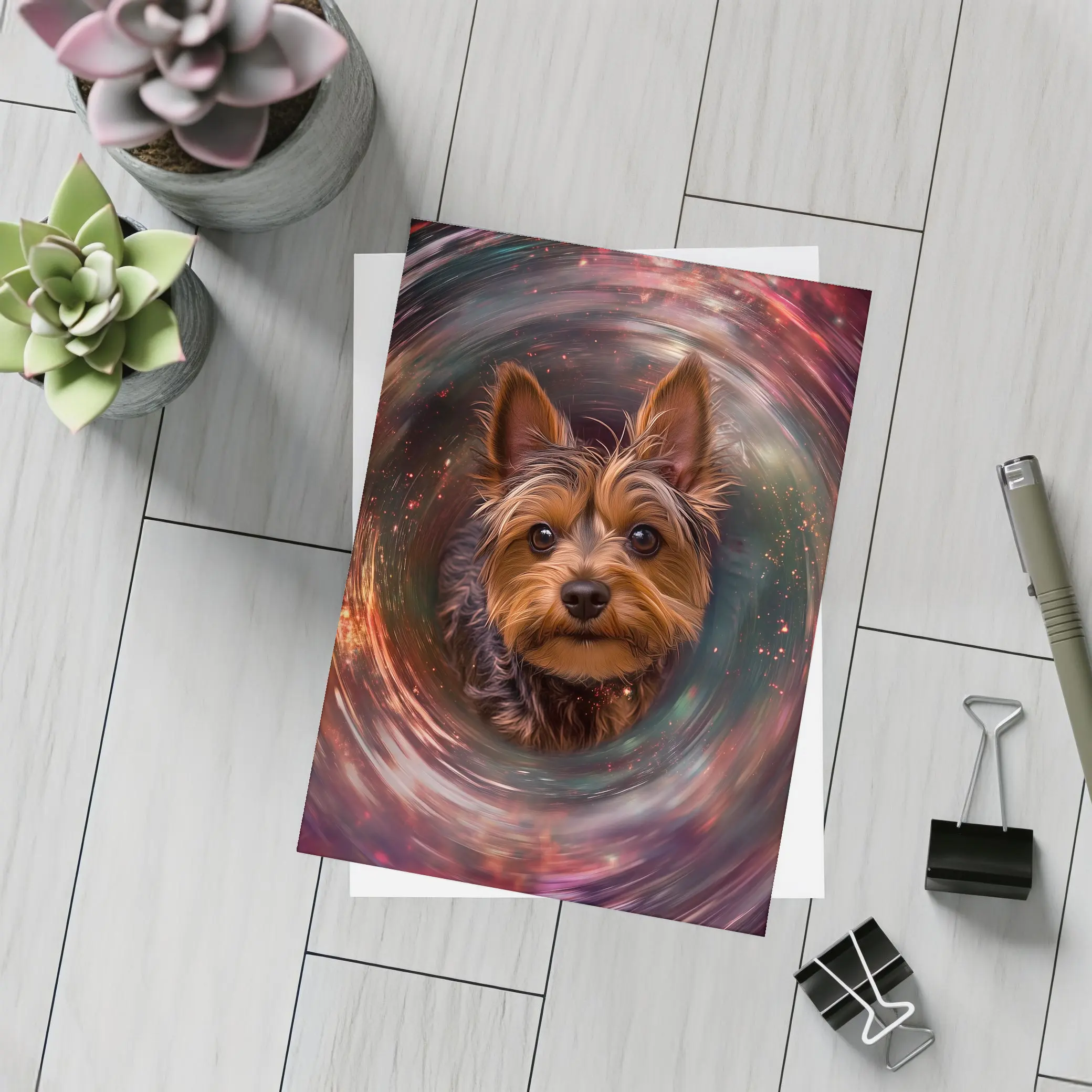 Yorkshire Terrier Swirling Cosmic Galaxy Portrait – Postcards