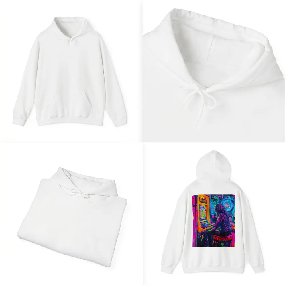 Neon Girl Playing Arcade Game Graffiti Art – Hoodies